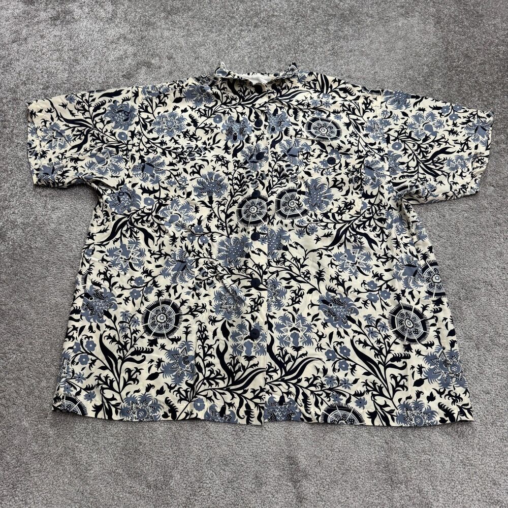 Unbranded Button Up Printed Silky Blouse Shirt Womens XL Multi Short Sleeve Boho